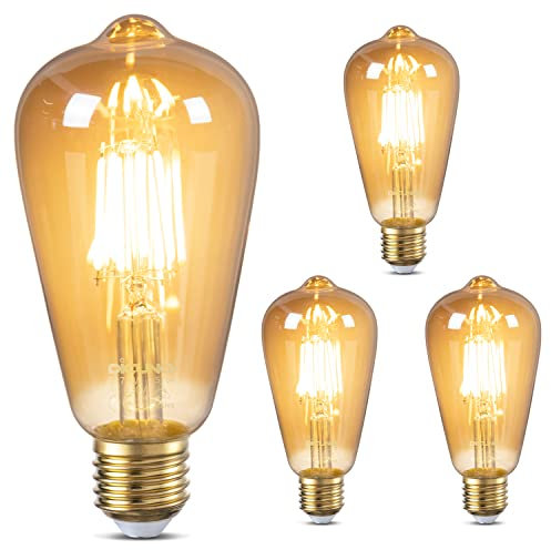 DiCUNO Edison Vintage Glühbirne E27, ST64 Filamente LED Lampe 6W, Warmweiß 2200K, 600LM, Antike, Dekorative Beleuchtung, Nostalgie und Retro Birne für Haus, Café, Bar, nicht dimmbar, 4er Pack