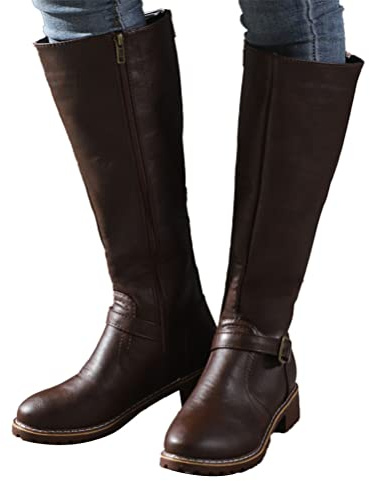 ticticlily Botte Hautes Femme Botte Cuissarde Daim Talon Bloc Causal Zippées Hiver Longue Boots à Talon Plat Confortable Botte Equitation C Kaffee 40 EU