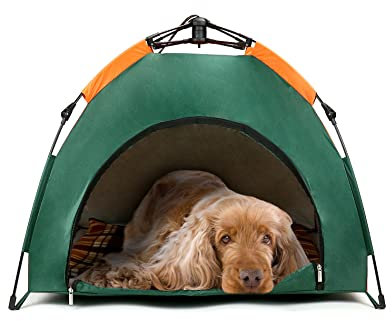 QWORK® Outdoor Hundezelt Katzenzelt Wasserdicht Wegklappen Zelt mit bequemer Polsterung für Kleine und Mittelgroße Hunde - Entfaltungsmaß 80 x 77 x 62 cm