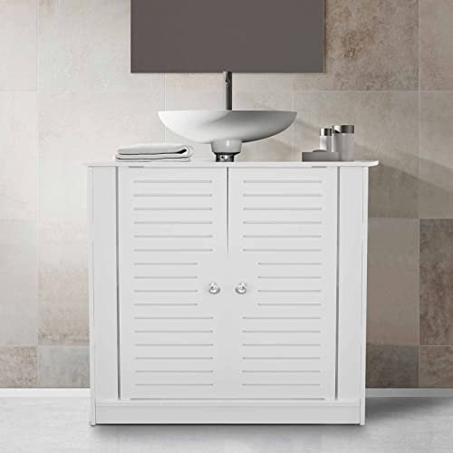 AOJEZOR Meuble de salle de bain, Meuble de rangement avec 2 portes en bois blanc, sous l'évier