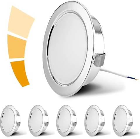 KYOTECH Set de 6 luminaires pour meuble LED Dimmable 230V, 4W LED IP44 G4 20mm spots encastrables pour meuble plat, 4000K blanc naturel, hotte de cuisine, spot encastrable salle de bain (Chrome)