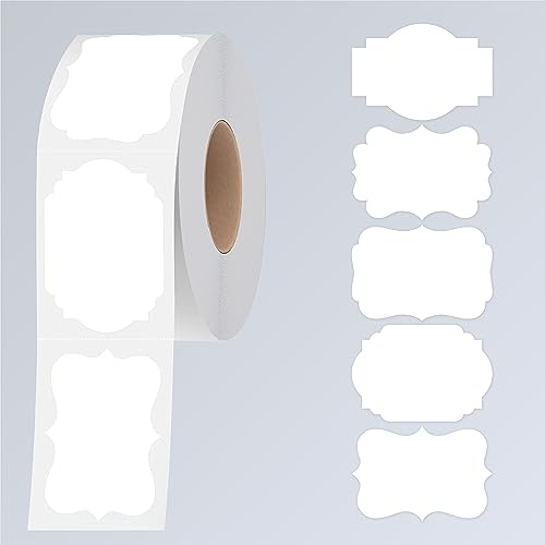 300 PCS d'autocollants blancs, 5 étiquettes fantaisie en rouleau d'autocollants vierges, étiquettes blanches avec adhésif permanent pour dossiers, bocaux alimentaires, étiquettes cadeaux (5cm x 7,5cm)