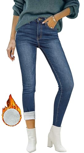 Roskiky Jean Skinny pour femme taille haute thermique Jean d'hiver doublé thermique Leggings pour femme étirable, L