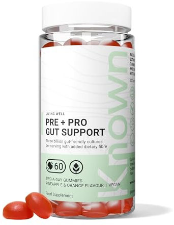 Leckere Prä+Probiotika-Gummis von Known – 3 Milliarden CFU Bacillus Coagulans – Natürlicher Ananas- & Orangengeschmack – 60 Vegane Gummis, 1 Monat