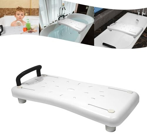 YARDIN Planche de bain pour personnes âgées avec poignée noire et porte-savon, siège de baignoire réglable en polypropylène pour adultes jusqu'à 150 kg, 70 x 31 cm