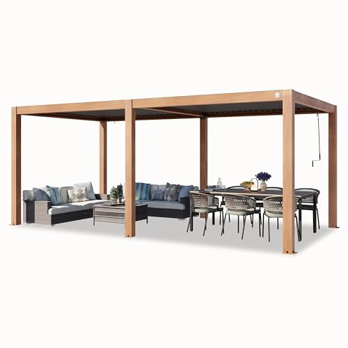 TOOLPORT PRIMEYARD Pergola 3x6 m montanti in Alluminio Look Legno con Tetto a doghe in Alluminio Gazebo da Giardino