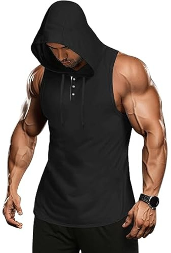 AIYINO Men's Hooded Workout Muscle Tank Top | Athletic Training Tank Tops, Sports T Shirt, Fitness Muscle Vest, For Gym