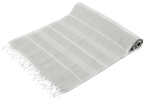 Asciugamano da hammam in cotone turco, telo da spiaggia XL, asciugatura rapida, leggero, telo da picnic e sauna, morbido e assorbente - 200x220 cm, Grigio chiaro
