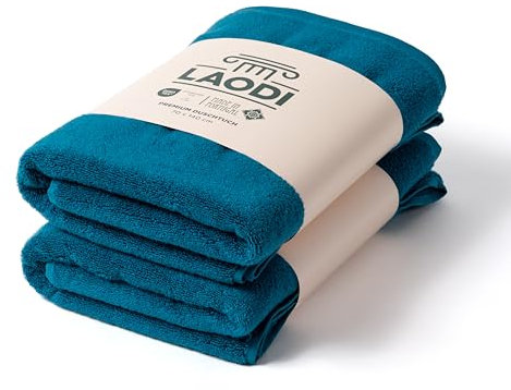 LAODI Premium Duschtuch 2er Set – 70x140 – Ozean tiefblau – 100 % Baumwolle – 570 g/m² – Hergestellt in Portugal