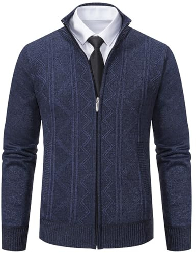 PADOLA Gilet Homme Zippé Veste en Maille Cardigan Homme Veste Homme mi Saison Col Droit Pull Hiver Blouson Homme avec Polaire Chaud Sweat Coupe Vent avec Poche