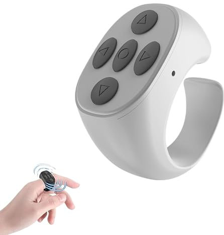 Fingertip Kabellose Bluetooth-Fernbedienung, Smart-Bluetooth-Fernbedienung, Seitenumkehrer, Fingerspitzen-Fernbedienung, kabelloser Kamera-Fernauslöser für Smartphone, kabelloser Fingerscroller (weiß)
