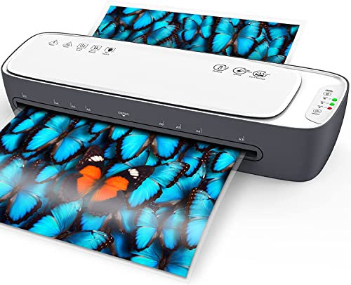 Qfun Laminiergerät A3 mit Folien 12 Stück, 9 in 1 Foliergerät für A3/A4/A5/A6, Heiß und Kalt Laminator mit Papierschneider und Eckenabrunder für Schule Zuhause Büro Datei Fotos, Schnelles Aufheizen