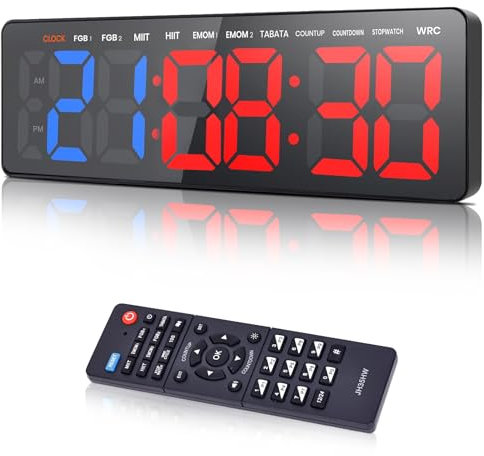 Manoive Temporizador de Gimnasio, 16.5 Grande Reloj de Pared Digital Temporizador de Intervalo LED con Countdown & Up Cronómetro, Brillo & Volumen Ajustable, Gym Timer con Control Remoto para Casa