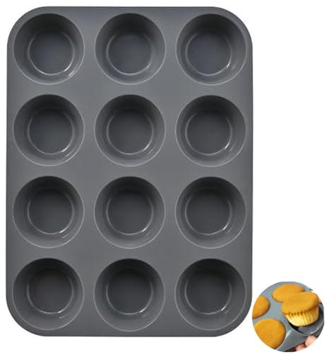 Ezranova 1PCS Silicone Muffin Moulds 12 Cup, Muffin Trays,Non-Stick Muffin Cupcake Tin for Muffins or Cupcakes, Bakeware 33 x 25 x 3 cm (Grey)