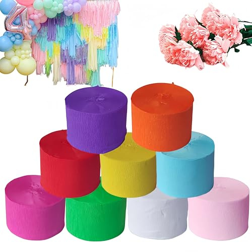 9 Rolls Crepe Paper Streamers, Pastel Crepe Paper Craft, Party Streamers for Wedding Birthday Baby Shower, DIY Supplies