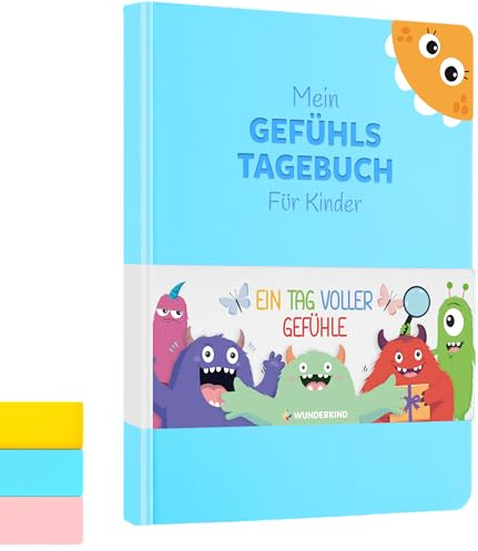 Wunderkind Gefühlstagebuch Kinder 6-12 Jahre | Tagebuch Mädchen und Jungs | Gefühle Buch Kinder | Für ein gutes Gefühl | Dankbarkeitstagebuch für Kinder (Polarblau)