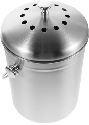 VILLFUL Cubo de Basura de Cocina Acero Inoxidable Contenedor de Residuos de Alimentos con Tapa Filtro Antiolor para Restos de Frutas y Verduras Uso Cocina Interior