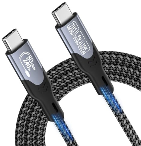 Cable Thunderbolt 5,cable USB-C a USB-C 2m,PD 3.1 240W 80Gbps,ancho de banda unidireccional de hasta 120Gbps,vídeo 16K/8K@60Hz,compatible con monitores/portátiles/iPads/iPhones/MacBooks/SSDs/eGPUs