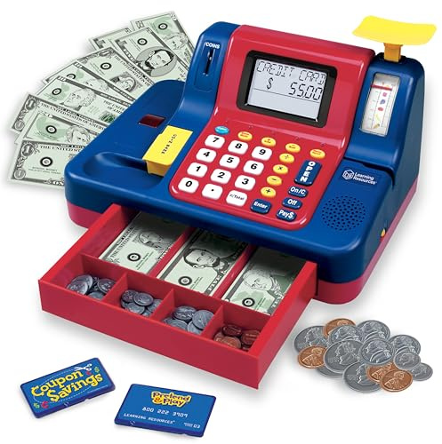Learning Resources Pretend & Play Teaching Cash Register - Math Games, Shopping Grocery Store Playset, Fine Motor Skills, Gifts For Boys and Girls