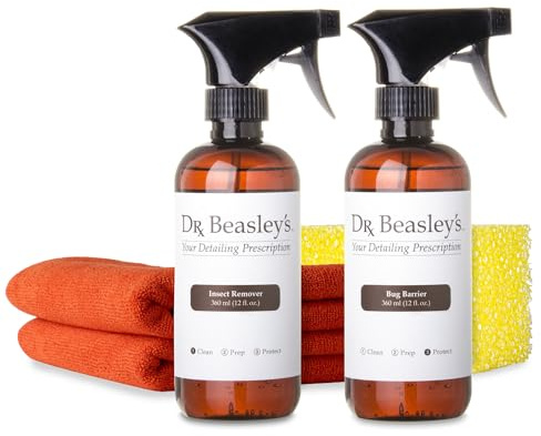 Dr. Beasley's Bug Barrier Prescription for Auto - Complete Bug Removal and Protection, Breaks Down and Removes Stubborn Stains, Includes Sponge and Towels