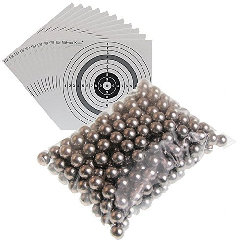 2.000 gehärtete ShoXx. Stahlkugeln Kaliber 6mm & 25 Shoot-Club Zielscheiben - Schleudermunition