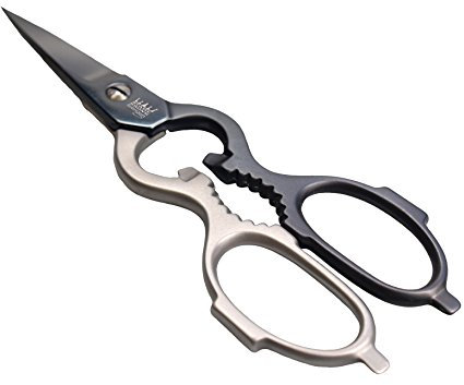 Haushaltschere - ultrascharf, extrem stark durch hochwertigen rostfreien Edelstahl, einseitig Titan-Nitrid-beschichtet und gezahnt, dadurch extreme Schnitthaltigkeit - Made in Germany