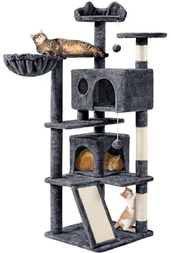 Yaheetech Rascador para Gatos 146cm Árbol para Gatos Medinos Castillo Juego de Gato Gatitos Mascotas, con Alfombra Rascadora Gris Oscuro