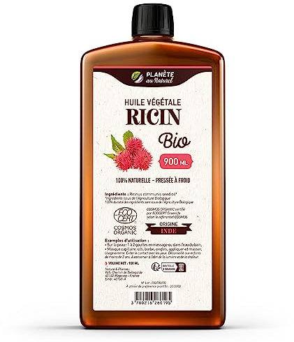 Huile de RICIN Bio 900 ml - Cosmos Organic - Planète au Naturel - 100% Naturelle et Pressée à froid - Peau, cheveux, cils, ongles, barbe