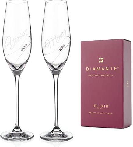 DIAMANTE Lot de 2 flûtes à champagne en cristal Swarovski pour prosecco Yours & Mine