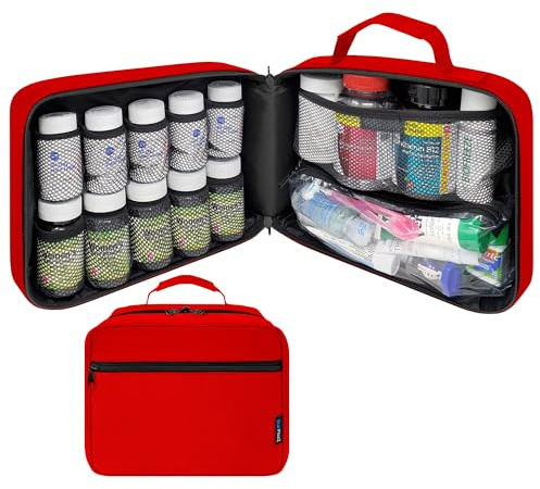 StarPlus2 Large Pill Bottle Organizer & Medicine Bag for Travel, Red