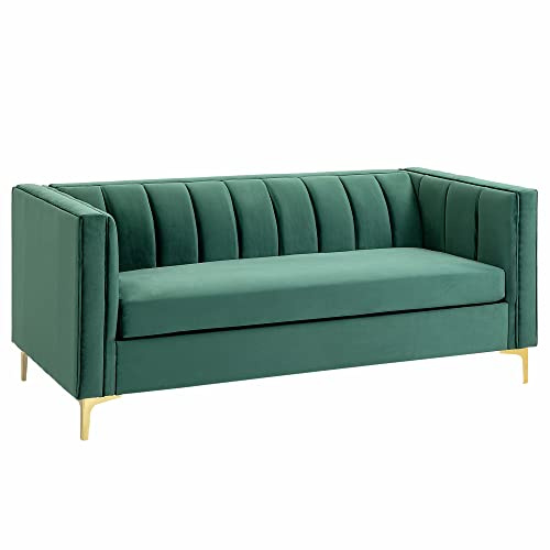 HOMCOM Divano 3 posti Stile Art Deco struttura in acciaio placcato oro rivestimento in velluto verde abete