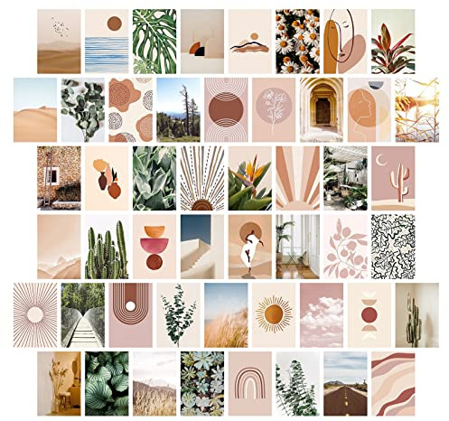 jiuzcare Postkarten Set 50 Stück Poster Set Wandcollage Wandposter Zimmerdeko für Bilderwand mit Klebepunkten, Aesthetic Karten Fotowand Wall Collage Kit Abstrakt Boho Terracotta Linienkunst Modern