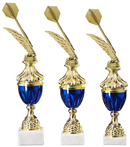 eberin Coupe de fléchettes 36,8 cm, trophée doré/bleu, récompense avec gravure au choix, flèche détaillée