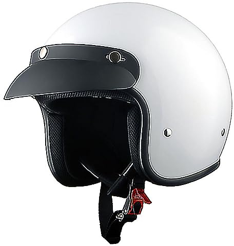1Storm Motorcycle Open Face Helmet Mopeds Scooter Pilot Half Face Helmet with Peak Visor, HKY207 Glossy White