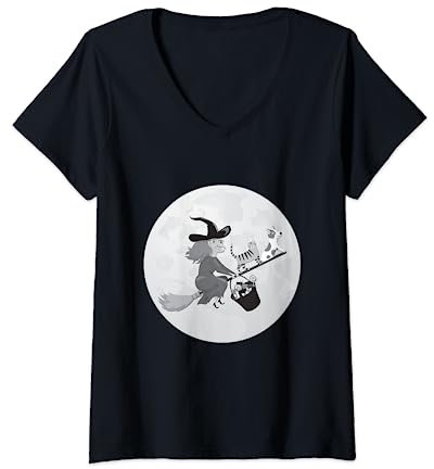 Womens Halloween Witch Room On Broom Retro Edition T-Shirt V-Neck T-Shirt