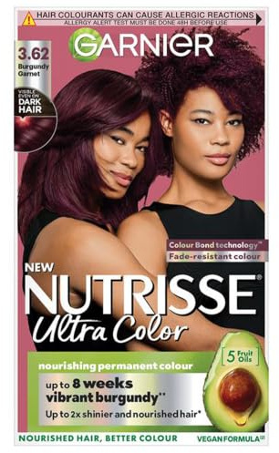Garnier Nutrisse Ultra Color Permanent Hair Dye, 3.62 Burgundy Garnet | 100% Grey Coverage, Vibrant Long-Lasting 8-Week Colour, Up To 3x Shinier Hair, Up To 3x Stronger Hair, No-Ammonia