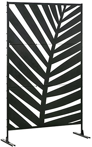 Outsunny Paravent séparateur de Jardin cloison de séparation 3 Panneaux décoratifs extérieur à Motif végétal en Acier - 122 x 45 x 198 cm Noir