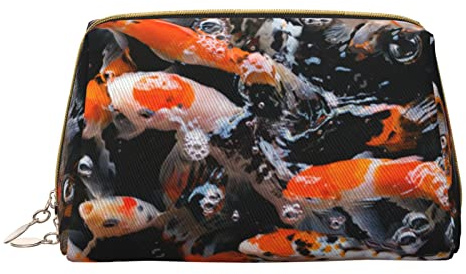 Bolsa de Maquillaje de Cuero portátil Minimalista y Elegante, Bolsa de cosméticos con Estampado de Peces de Carpa de Japón para niñas y Mujeres, tamaño pequeño