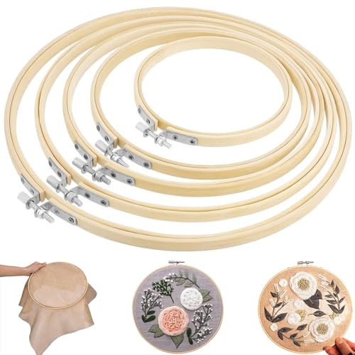 5 Größen Stickrahmen Holz Bambus Stickrahmen Runder Stickrahmen Set Stickrahmen Kreuzstichrahmen Bulk Bambus Kreis Gratfrei für DIY Kreuzstich Stickerei, Handnähen, Dekoration