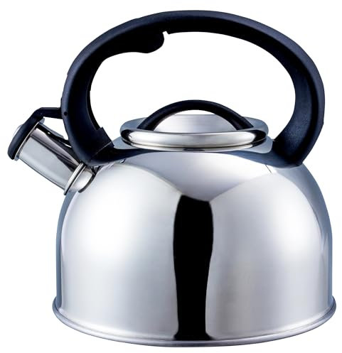 Liberty Leisure Stainless Steel Whistling Kettle 2.5L - Fast Boil Kettle Suitable for Gas Stove, Ceramic, Electric, Halogen - Lightweight Camping Kettle with Heat Resistant Handle (Silver)