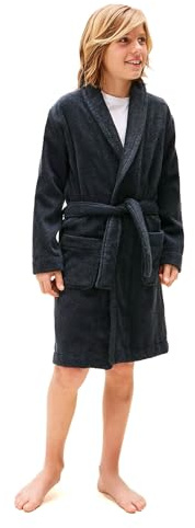 Tommy Hilfiger Kinder Unisex Bademantel Towelling Bathrobe mit Taillengürtel, Blau (Desert Sky), XL