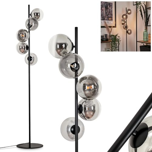 Lampada a stelo Remaisnil Lampada da terra in metallo/vetro nero/fumo/trasparente, design retro/vintage con ombrelli e poggiapiedi, altezza 160 cm, 5 x G9