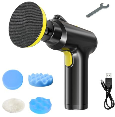 VISLONE Cordless Car Polisher - 3 Adjustable Speeds, Electric LED Work Light, 4000mAh Lithium Battery, 4 Polishing Pads, Buffer for Home Cleaning, Metal Waxing, Wood Polishing