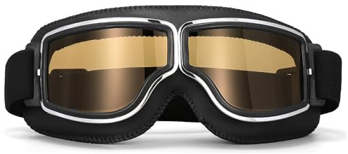 Motorradbrille Helmbrille Motorrad Motocross Goggle Pilot Nebelsichere Brille Vintage Motorräder Brille Retro Radbrille PU Leder Sonnenbrillen Schutzbrille Winddicht Motorrad Brillen (Braune Linsen)