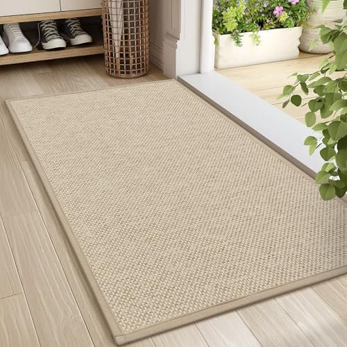 LEKEEPGO Fussmatte Innen 60 x 90 cm, rutschfest Fußmatte, waschbar Schmutzfangmatte, Dünn Türmatte Saugstarke Eingangsteppich, Sauberlaufmatte, Eingangsmatte für Innenbereich, Khaki