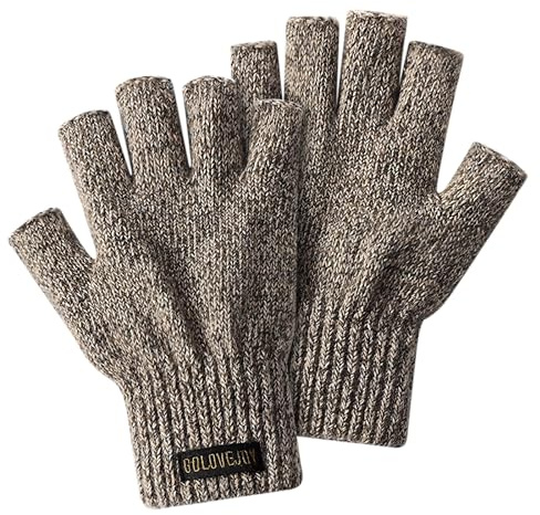 Varm ull stickade fingerlösa handskar-unisex halvfingerhandskar vinter varma stickade handskar för arbete löpning cykling körning, Brun, XL