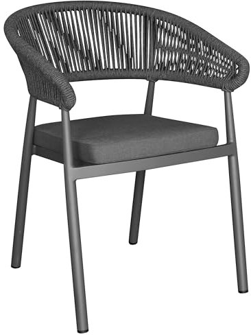 Gruppo Maruccia - Sedia da Esterno per Tavolo Pranzo - Struttura in Alluminio e Corda - Cuscino Incluso - Arredamento Giardini, Ristoranti, Bar (Antracite)