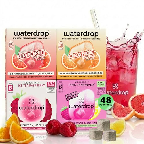 waterdrop® limonadset – 48 Waterdrop-kuber i 4 limonadsorter – sockerfri törstsläckare och alternativ till dryckessirap och smakpulver – Flavour Drops – smak för vatten utan socker