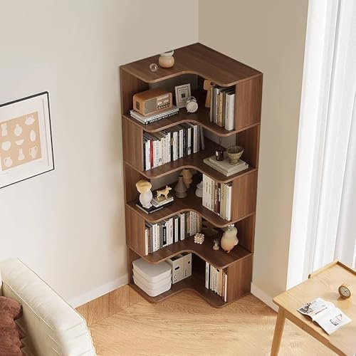 6-Tier Corner Bookshelf, Modern Tall Bookcase with Anti-Drop Panel, L-Shaped Etagere Shelf, Freestanding Display Rack for Home Office and Living Room Storage Organizer