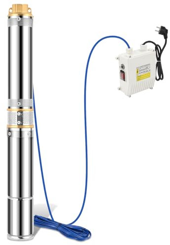 Eikuavons Bomba de pozo profundo, 0.75 kW/1 CV 220-240 V, bomba de agua con caudal 4000 l/h, bomba tubular hasta 70 m de profundidad de inmersión, cable de 20 m, presión máx. 6,7 bar